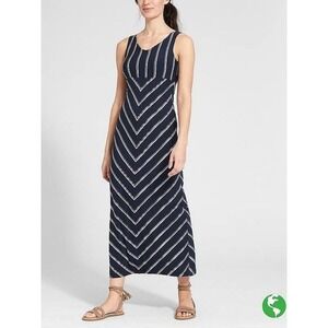 Athleta Santorini Midi Dress in Navy-White Daytrip Stripe Chevron Stretch Medium